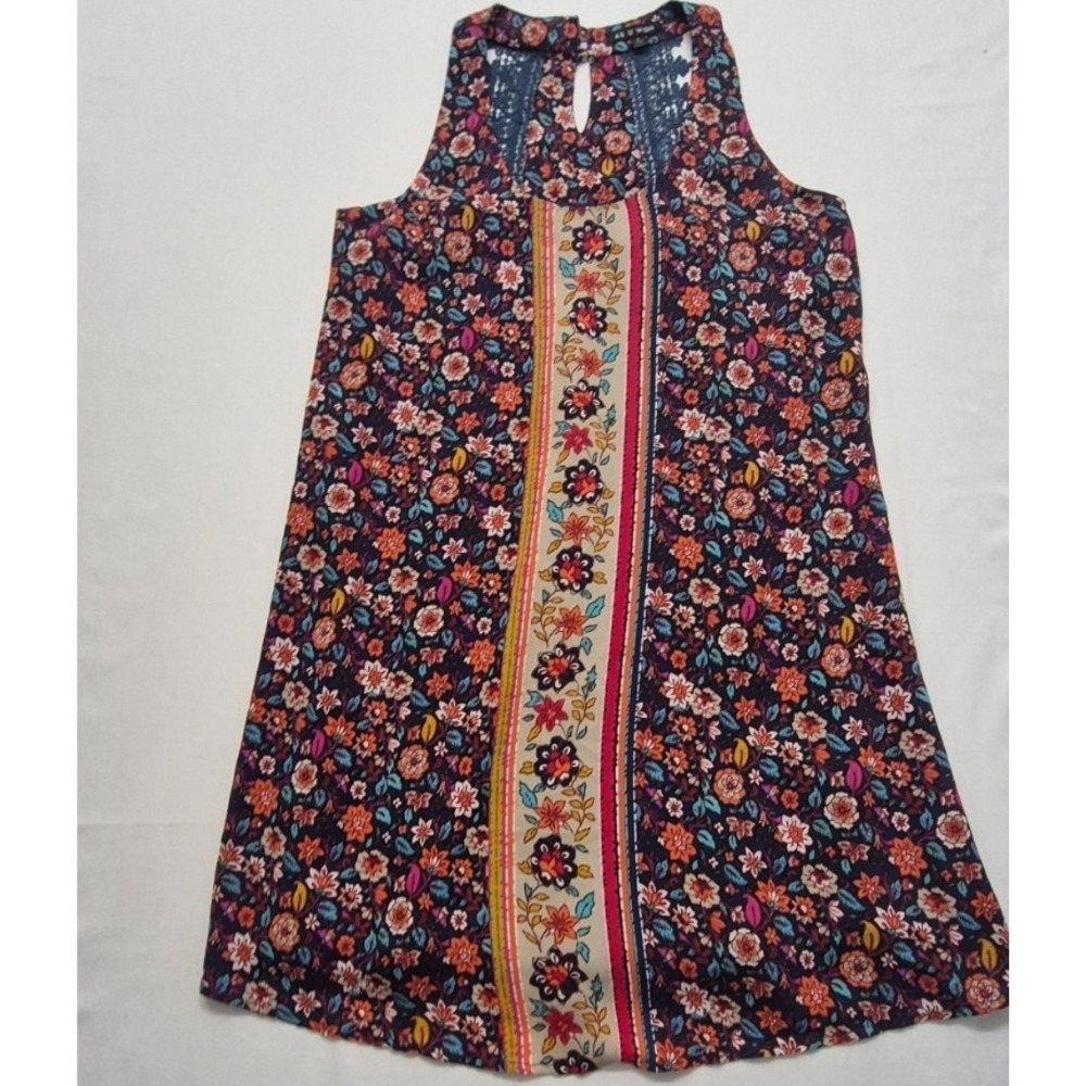 AS U WISH women's floral boho mini‎ dress sleeveless Small lace back keyhole